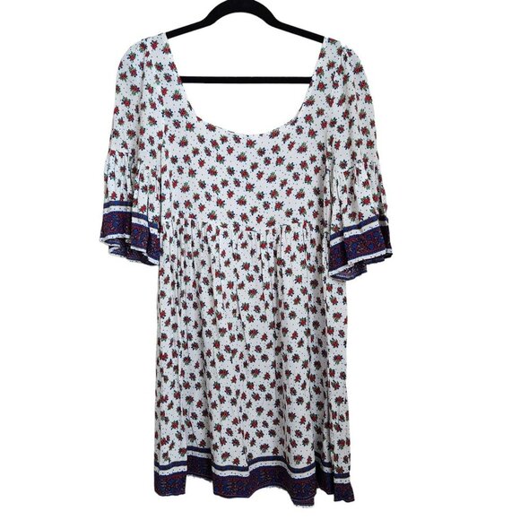 Altar'd State Women's XS Dress Floral White‎ Blue Flowy Statement Sleeves Boho - Picture 1 of 12